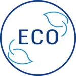 Eco logo with leaf design.