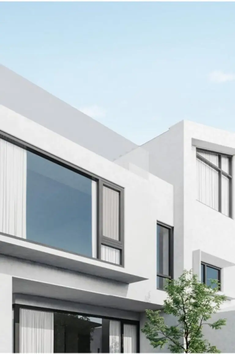 Modern white house with large windows